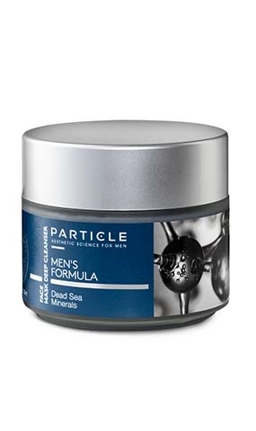 Container of Particle Men's Formula Dead Sea Minerals Face Mask Deep Cleanser.